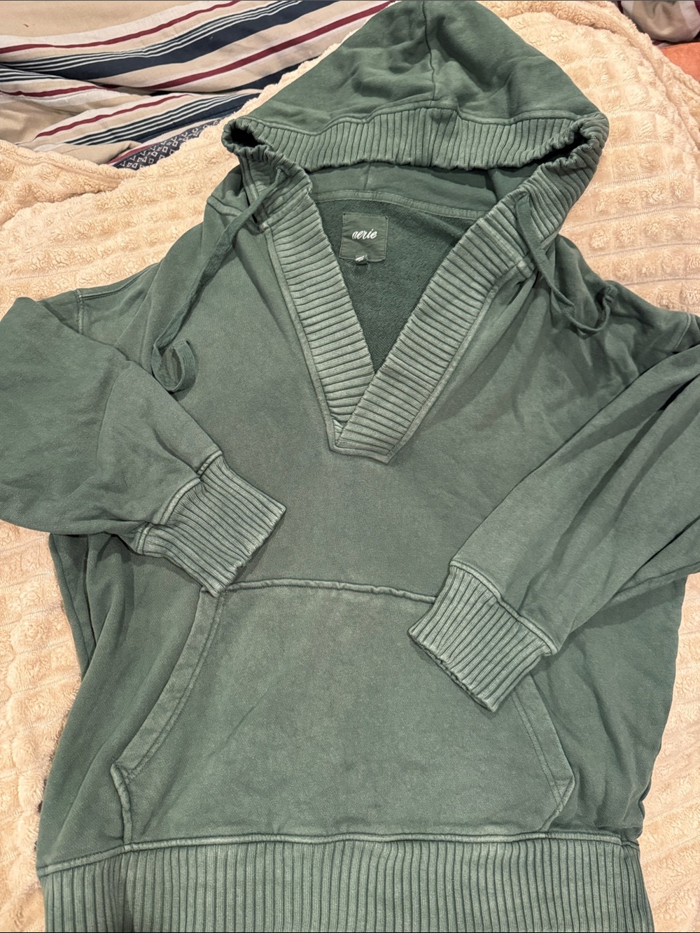 Aerie Vintage-Style Olive Green Hooded oversized top